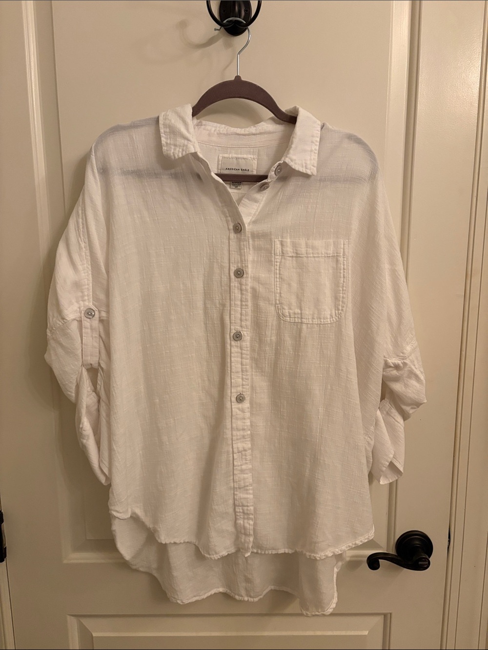 American Eagle Outfitters White Gauze Button-Down Shirt